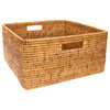 Artifacts Rattan Square Storage Basket With Rounded Corners, Honey Brown