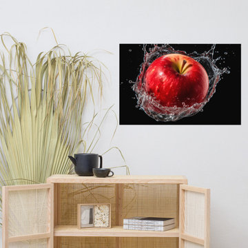Kitchen Art Decor: Apple Splashdown - Apple in Water Photorealism