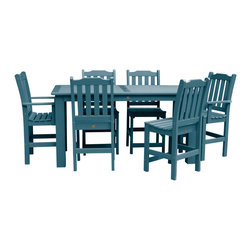 Highwood USA - Lehigh 7-Piece Rectangular Counter-Height Dining Set, Nantucket Blue - Outdoor Pub And Bistro Sets