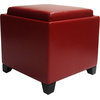 Contemporary Storage Ottoman With Tray, Red
