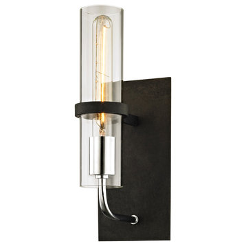 Xavier 1-Light Wall Sconce, Vintage Iron Finish, Clear Glass