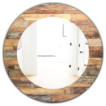 Designart Wood Iv Modern Frameless Oval Or Round Wall Mirror, 32x32