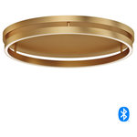 ET2 - Groove LED Flush Mount, Gold - Rings formed from U-shaped aluminum channel are finished in your choice of Black or Gold. These fixtures are Bluetooth enabled which allows you to tune the color temperature to match your mood or room decor.