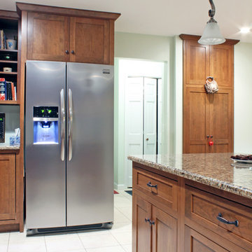 Transitional Cherry Kitchen with Cherry Island