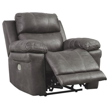 Bowery Hill Contemporary Faux Leather Power Recliner in Midnight Finish