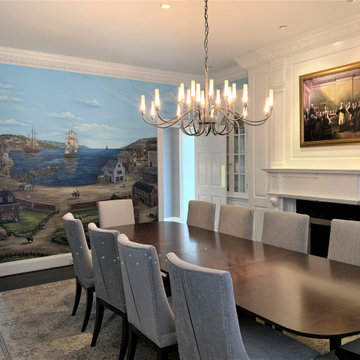 Colonial-Revolutionary Murals, hand painted throughout a dining room.
