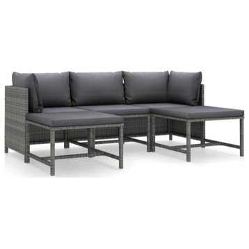 vidaXL Patio Lounge Set 5 Piece Sectional Sofa with Cushions Poly Rattan Gray