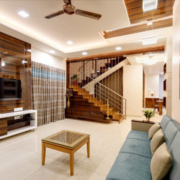 duplex bungalow in a apartment at ground floor was designed by culturals interio