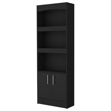 FM FURNITURE Durango Bookcase Double Door Cabinet Black Engineered Wood