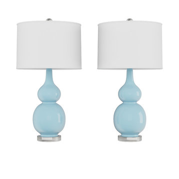 Lavish Home Set of 2 Ceramic Double Gourd Table Lamps, Blue