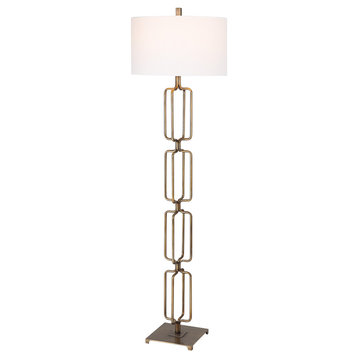 Contemporary Stacked Gold Bronze Links Floor Lamp 67 in Open Chain Rings Shapes