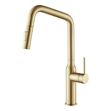 Macon Single Handle Pull Down Kitchen Faucet, Brushed Gold, W/O Soap Dispenser
