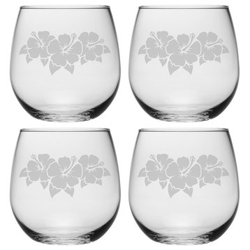 Hibiscus Stemless Wine Glasses, Set of 4