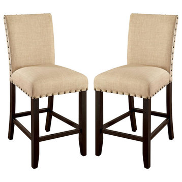 Set of 2 Counter Height Chair, Light Walnut and Beige