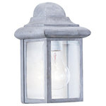 Sea Gull Lighting - Sea Gull Lighting Single Light Outdoor, Pewter - Decorative Outdoor Wall Bracket in Pewter Finish and Clear Beveled Glass. Outdoor wall lantern in pewter finish over cast aluminum with clear beveled glass.  Extends: 4 1/2''  Supplied with 6.5'' of wire Backplate: Center of outlet box up: 5''  Center of outlet box down: 3 3/4''  Clear Bulb recommended for this fixture.Single Light Outdoor Pewter *UL Approved: YES *Energy Star Qualified: n/a  *ADA Certified: n/a  *Number of Lights: Lamp: 1-*Wattage:100w 1 medium 100w bulb(s) *Bulb Included:No *Bulb Type:1 medium 100w *Finish Type:Pewter