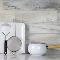 Abolos - Nature 4 in x 16 in Glass Subway Tile in Crema Cielo - Mosaic Tile