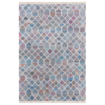 Multicolored Mosaic Lattice Handwoven Wool Dhurrie Area Rug, 4' X 6'