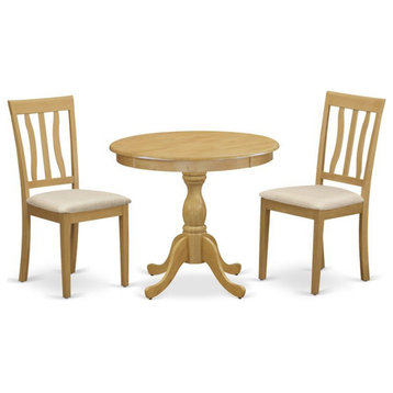East West Furniture Antique 3-piece Wood Dining Set with Fabric Seat in Oak
