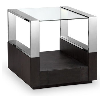 Magnussen Revere Contemporary Graphite Glass Top End Table with Storage