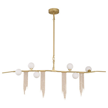 53" Gold Metal Chandelier With White Glass Sahdes