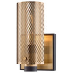 Troy Lighting - Pilsen 1-Light Wall Sconce, Modern Bronze, Plated Brass - Cradling crackling bulbs, Pilsen's perforated steel plates finished in brass contrast against a bronze so deep as to be almost black. Further perforations and tactile details unify Pilsen while smooth curves and hard edges add even more visual contrast to this striking, harmonious fixture.