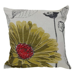 Xia Home Fashions - Flower Emboridery Collection with Feather Filled Pillow, Yellow, 18"x18" - Decorative Pillows