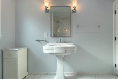 Bathroom - victorian bathroom idea in Orange County with a one-piece toilet and a pedestal sink