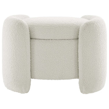 Ottoman Accent Chair, Ivory White, Fabric, Modern, Lounge Hotel Hospitality