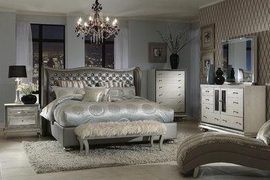 Bedroom - mid-sized mid-century modern master dark wood floor bedroom idea in Los Angeles with beige walls