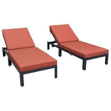 Modern Outdoor Chaise Lounge Chair, Cushions Set of 2, Orange, CLBL-77OR2