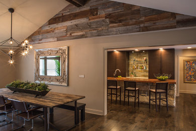 Example of a kitchen/dining room combo design in Chicago with beige walls