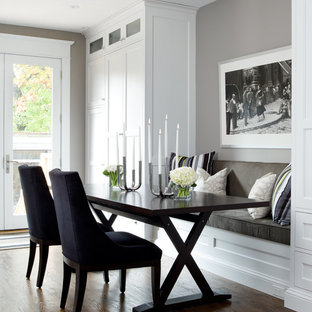 Design ideas for a contemporary dining room in Toronto with grey walls and dark hardwood floors.