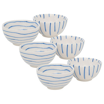 6 Piece Set of Summertime Blue and White Bowls