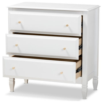 Baxton Studio Naomi White Finished Wood 3-Drawer Bedroom Chest