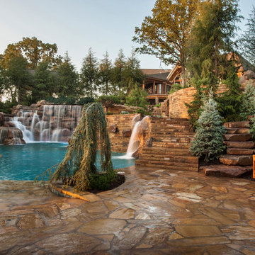 Mountain Mine-Themed Pool With Waterfalls, Slide and More