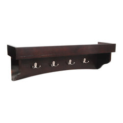 Alaterre Furniture - Shaker Cottage Coat Hooks, Tray Shelf, Espresso - Wall Organizers
