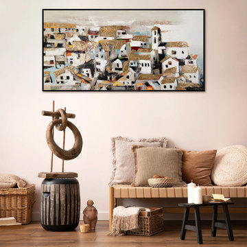Framed artwork for living room "Houses in the Sunlight"