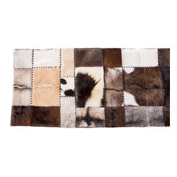 Modern Handmade Cowhide Patchwork Hallway Runner, Brown White, 8'6"x2'7" - Hall And Stair Runners