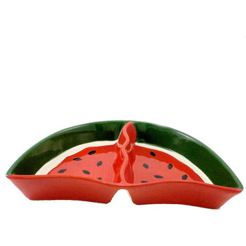Tabletop DIVIDED SERVING DISH Ceramic Picnic Watermelon Party 55148 WATERMELON