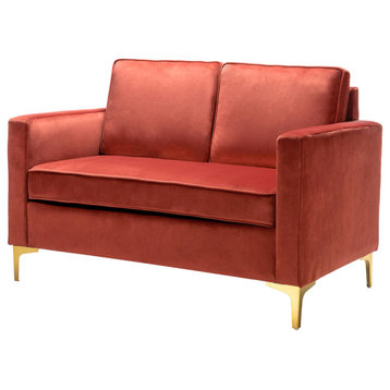 Modern Upholstered Sofa With Loose Back, Rust
