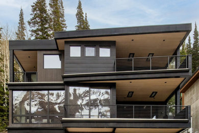 Minimalist multicolored four-story mixed siding exterior home photo in Salt Lake City