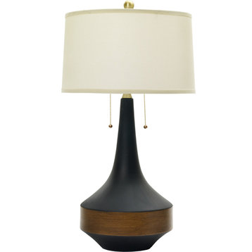 Floating Ceramic Table Lamp - Matte Black, Dark Oak, Antique Brass Accents