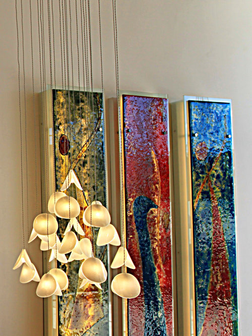 ABSTRACT OVERSIZED ART GLASS PAINTINGS , CUSTOM WALL GLASS PAINTINGS