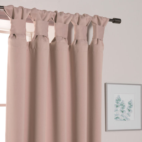 BANDTAB -Thermal Insulated Blackout Knotted Tab Curtain Set, Dustypink, 52" W X