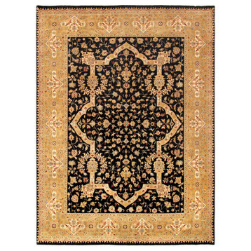 Pasargad Home Area Rug Tabriz Hand-Knotted Lamb's Wool Black 8'11"x11'11"