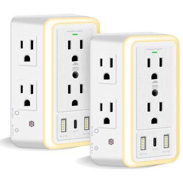 Multi Plug Outlet, 6-Outlet Extender With 2 USB Charging Ports, 2 Pack