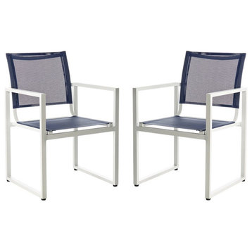 Safavieh Neval Stackable Patio Chair in Navy and White (Set of 2)