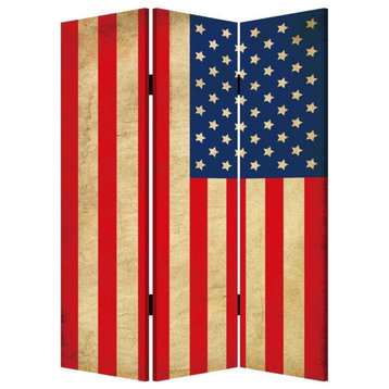 48"x72" Multi Color Wood Canvas American Flag  Screen