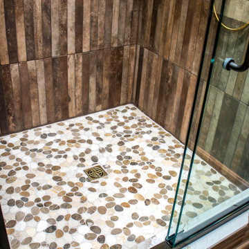 Custom Rustic Bathroom with Knotty Alder Vanity and Cambria Quartz