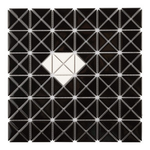 SomerTile ADB3MWWB Tri Mini Diamond Porcelain Mosaic Floor and Wall Border White with Black Tile 2.63x10.88 2.63 x 10.88